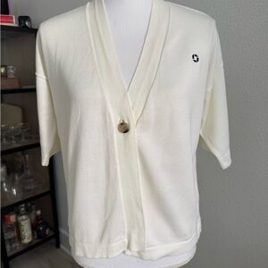 Lands' End Cream Cardigan Sweater with Chase Bank Logo